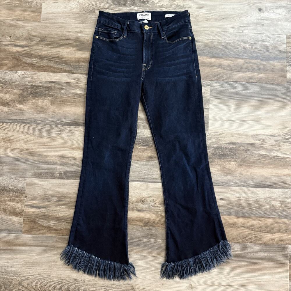 FRAME Le Crop Mini Boot Jeans Women’s 27 Dark Wash Fringe Hem High Rise
